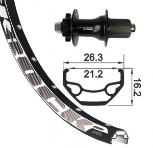 [ECOX029324] XLC roue ARR 27.5" XLC 6 tr.nr, axe 12 32t RodiBlack Rock DISK nr, rayons inox(nr)